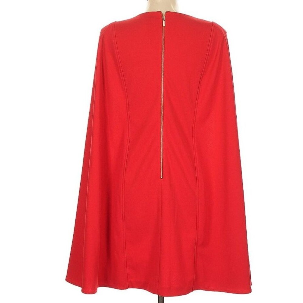 DESIGNER CALVIN KLEIN RED SLEEVELESS KNEE LENGTH CAPE DRESS SIZE 10.R - Picture 7 of 16